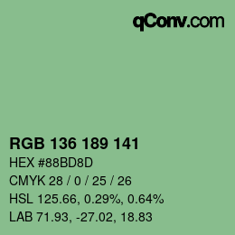 Color code: RGB 136 189 141 | qconv.com
