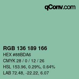 カラーコード: RGB 136 189 166 | qconv.com