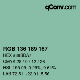 Color code: RGB 136 189 167 | qconv.com