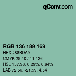 Color code: RGB 136 189 169 | qconv.com