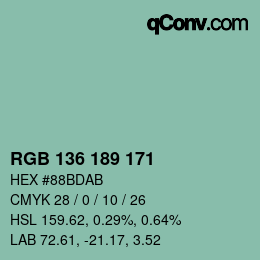 Color code: RGB 136 189 171 | qconv.com