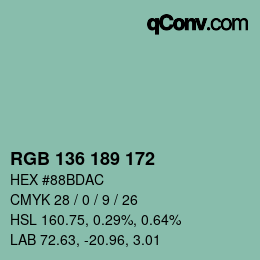 カラーコード: RGB 136 189 172 | qconv.com
