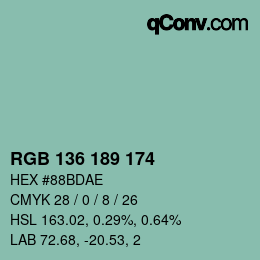 カラーコード: RGB 136 189 174 | qconv.com