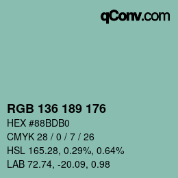 Color code: RGB 136 189 176 | qconv.com