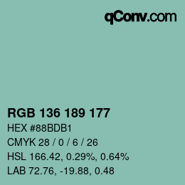 Color code: RGB 136 189 177 | qconv.com