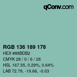 Color code: RGB 136 189 178 | qconv.com