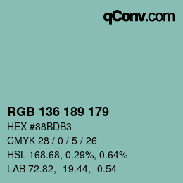 Color code: RGB 136 189 179 | qconv.com