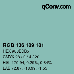 カラーコード: RGB 136 189 181 | qconv.com
