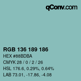 Color code: RGB 136 189 186 | qconv.com