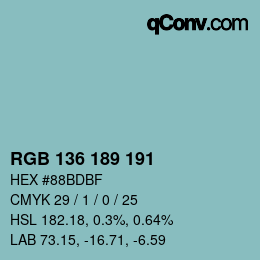 Color code: RGB 136 189 191 | qconv.com