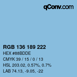 颜色代码: RGB 136 189 222 | qconv.com
