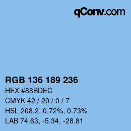 Color code: RGB 136 189 236 | qconv.com