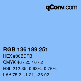 Color code: RGB 136 189 251 | qconv.com