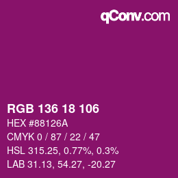 Color code: RGB 136 18 106 | qconv.com