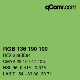 Color code: RGB 136 190 100 | qconv.com