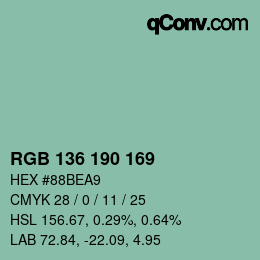 Color code: RGB 136 190 169 | qconv.com