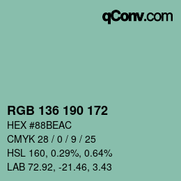 Color code: RGB 136 190 172 | qconv.com
