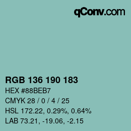 Color code: RGB 136 190 183 | qconv.com