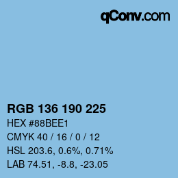 Color code: RGB 136 190 225 | qconv.com
