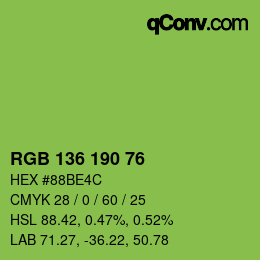 Color code: RGB 136 190 76 | qconv.com