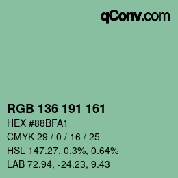 Color code: RGB 136 191 161 | qconv.com