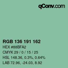 カラーコード: RGB 136 191 162 | qconv.com