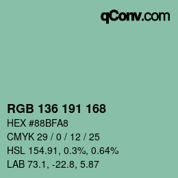 Color code: RGB 136 191 168 | qconv.com