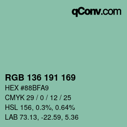 Color code: RGB 136 191 169 | qconv.com