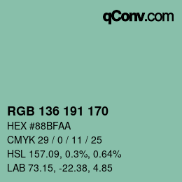 Color code: RGB 136 191 170 | qconv.com