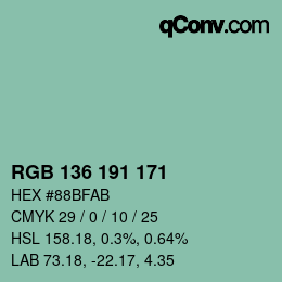 Color code: RGB 136 191 171 | qconv.com