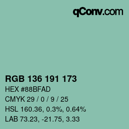 Color code: RGB 136 191 173 | qconv.com
