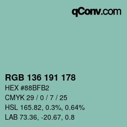 Color code: RGB 136 191 178 | qconv.com