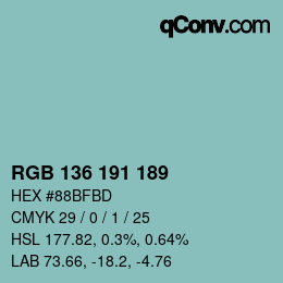 Color code: RGB 136 191 189 | qconv.com