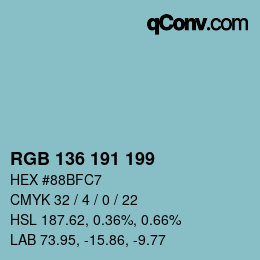 カラーコード: RGB 136 191 199 | qconv.com