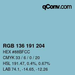 Color code: RGB 136 191 204 | qconv.com