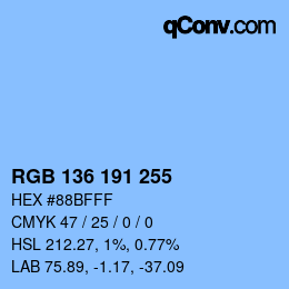 Color code: RGB 136 191 255 | qconv.com