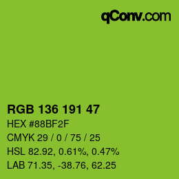 Color code: RGB 136 191 47 | qconv.com