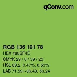 Color code: RGB 136 191 78 | qconv.com