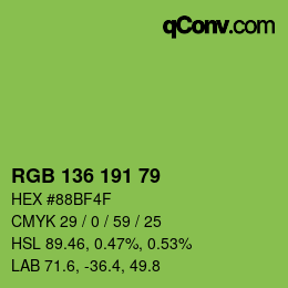 Color code: RGB 136 191 79 | qconv.com