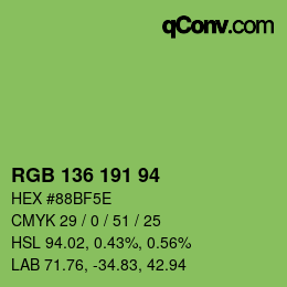 Color code: RGB 136 191 94 | qconv.com