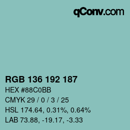 Color code: RGB 136 192 187 | qconv.com