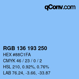 カラーコード: RGB 136 193 250 | qconv.com