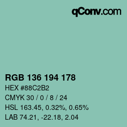 Color code: RGB 136 194 178 | qconv.com