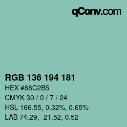 カラーコード: RGB 136 194 181 | qconv.com
