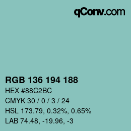 Color code: RGB 136 194 188 | qconv.com