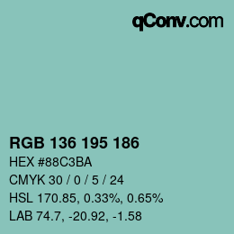 Color code: RGB 136 195 186 | qconv.com