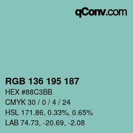 Color code: RGB 136 195 187 | qconv.com