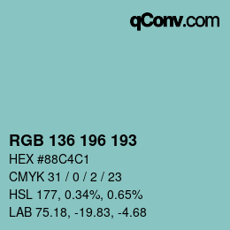 Color code: RGB 136 196 193 | qconv.com