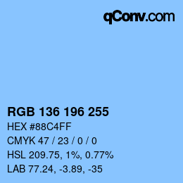 Color code: RGB 136 196 255 | qconv.com