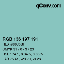 Color code: RGB 136 197 191 | qconv.com